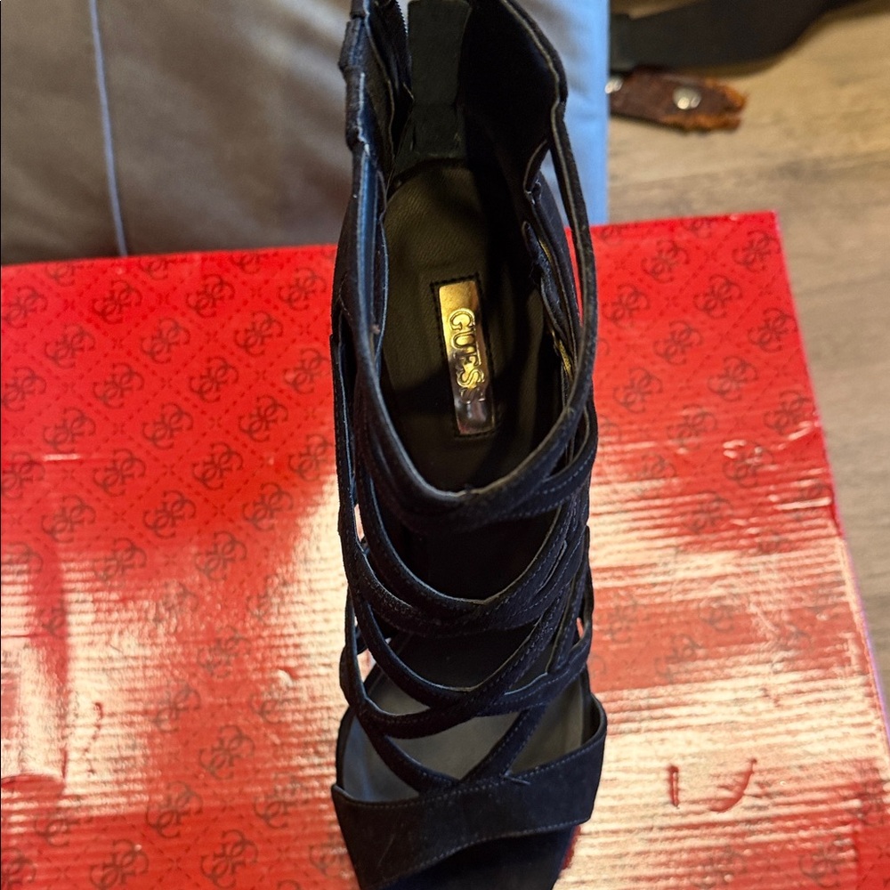 Guess Black Suede Strappy Heeled Sandals